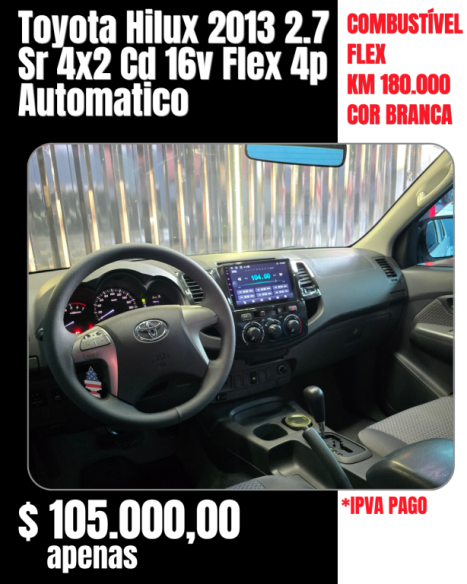 TOYOTA Hilux Caminhonete 2.7 16V 4P SR CABINE DUPLA AUTOMÁTICO, Foto 4