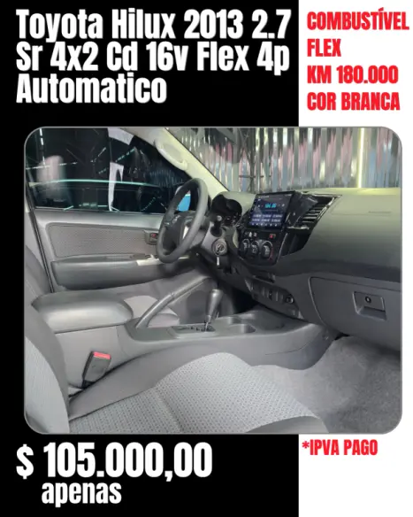 TOYOTA Hilux Caminhonete 2.7 16V 4P SR CABINE DUPLA AUTOMÁTICO, Foto 8