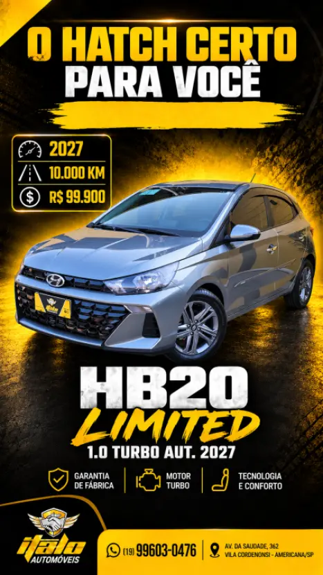 HYUNDAI HB 20 Hatch 1.0 12V 4P FLEX TGDI TURBO LIMITED AUTOMÁTICO, Foto 1